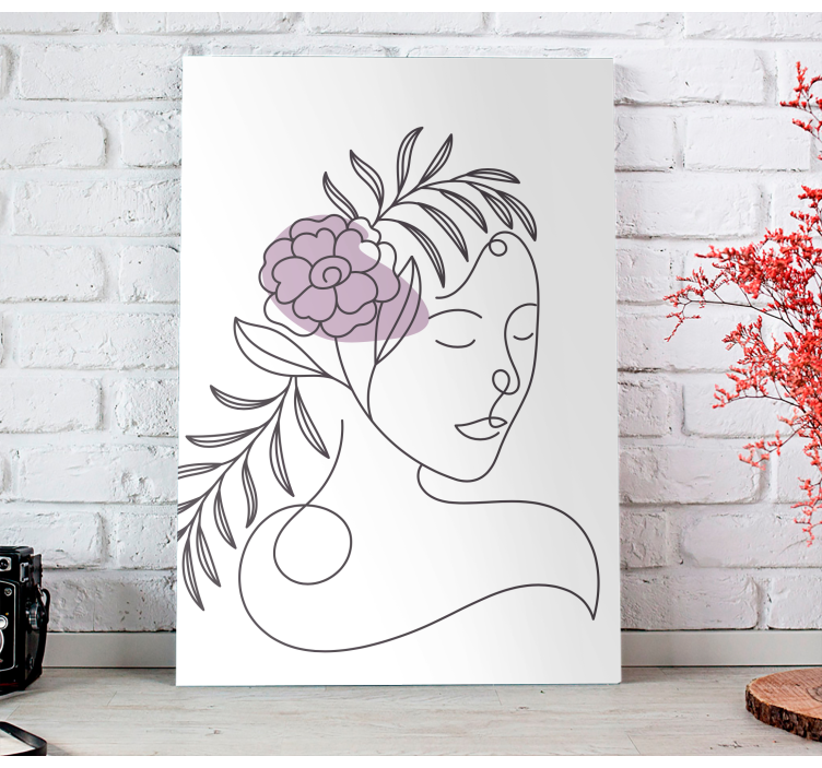 Drawn of woman face with flowers flower canvas - TenStickers
