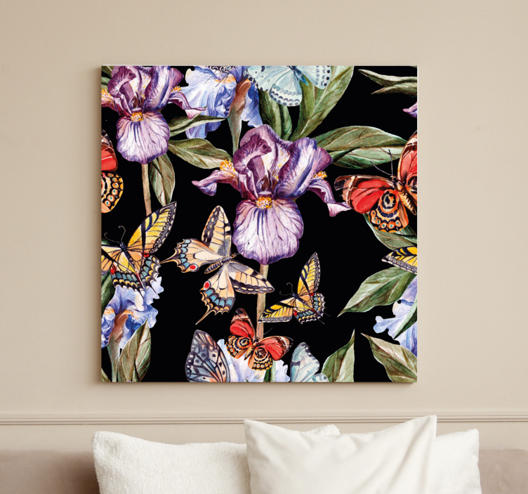 Flowers canvas butterflies and irises art print - TenStickers