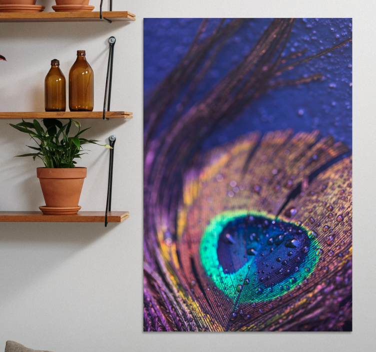 Flowers canvas with peacock feather design - TenStickers