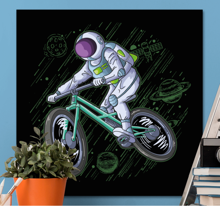 Gamer wall print astronaut riding a bicycle - TenStickers