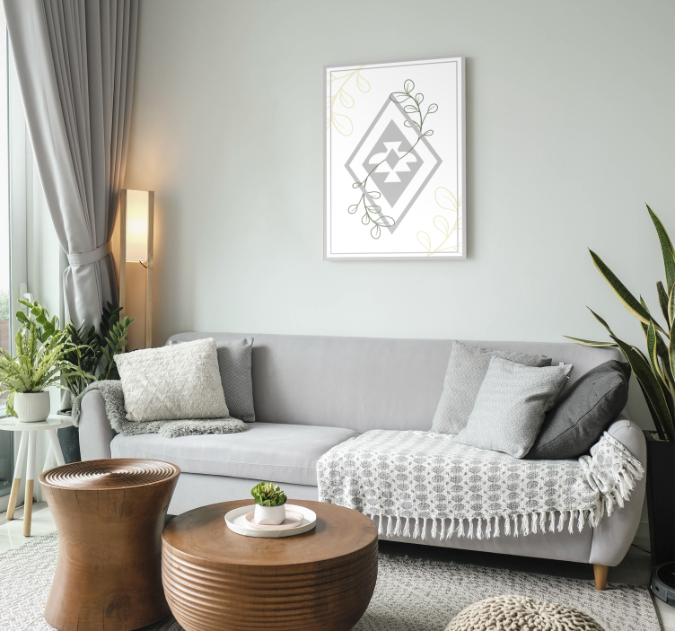 Geometric leaf pattern living room wall art - TenStickers