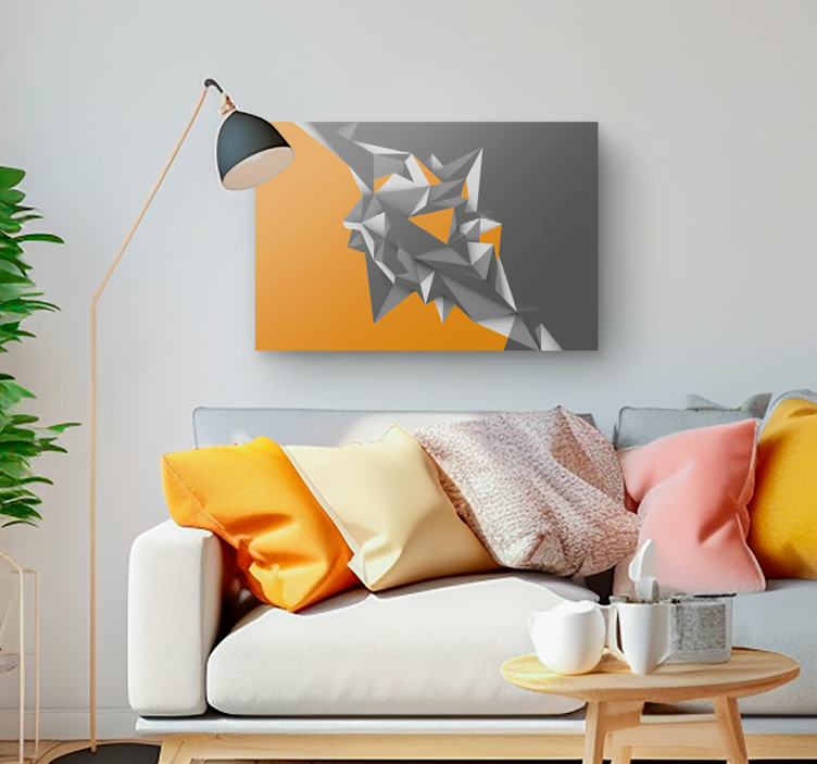 Gray and orange geometric 3D canvas prints - TenStickers