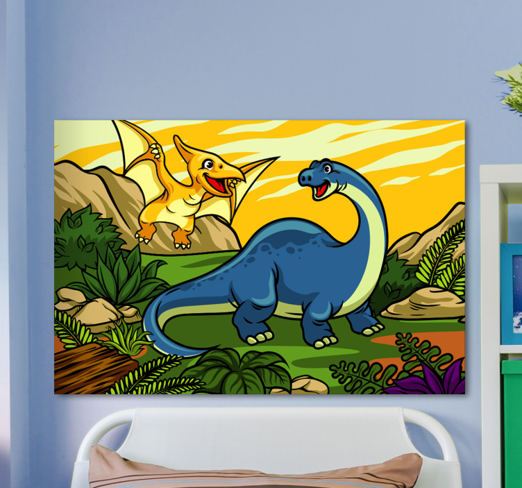 Happy dinosaurs playing dinosaur canvas wall art - TenStickers