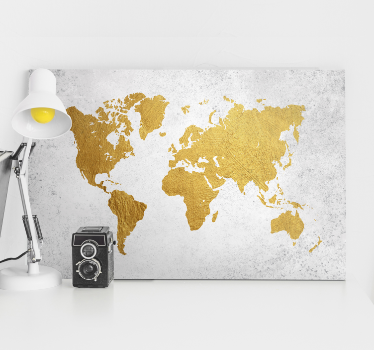 Mapamundi dorado world map canvas - TenStickers
