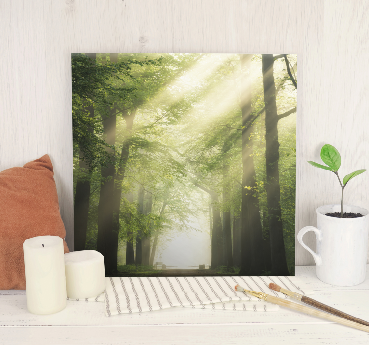 Misty forest path tree canvas wall art - TenStickers