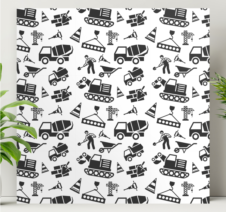 Monocolor excavators and trucks nursery canvas - TenStickers