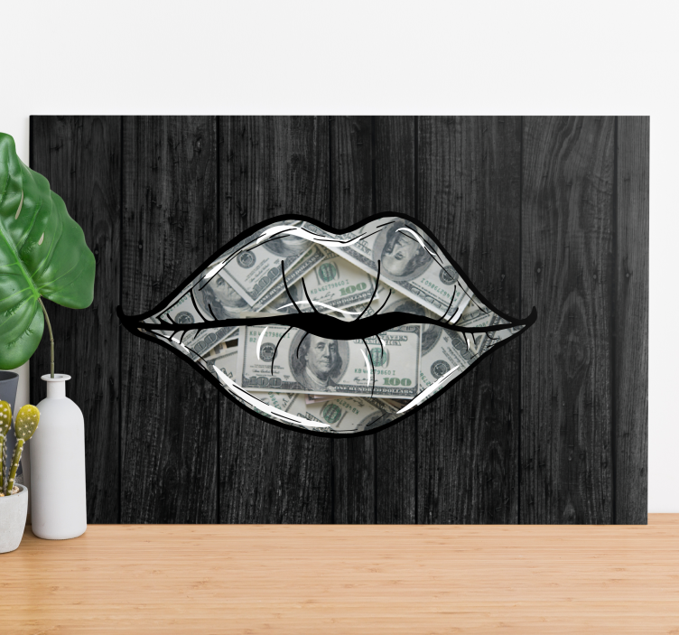Ornamental canvas print lips with money - TenStickers