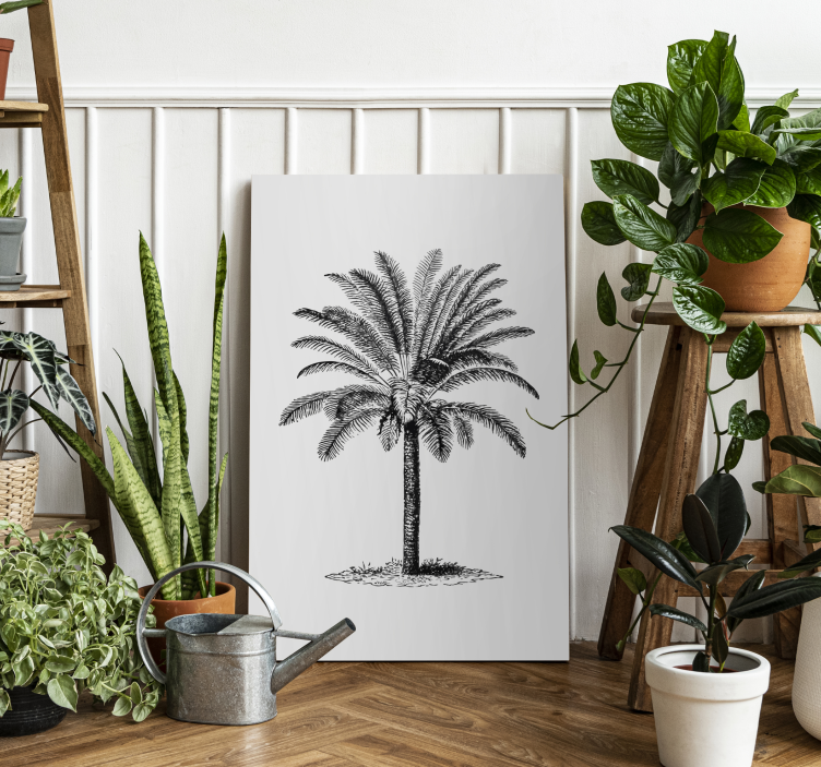 Palm tree ink silhouette tree wall canvas - TenStickers