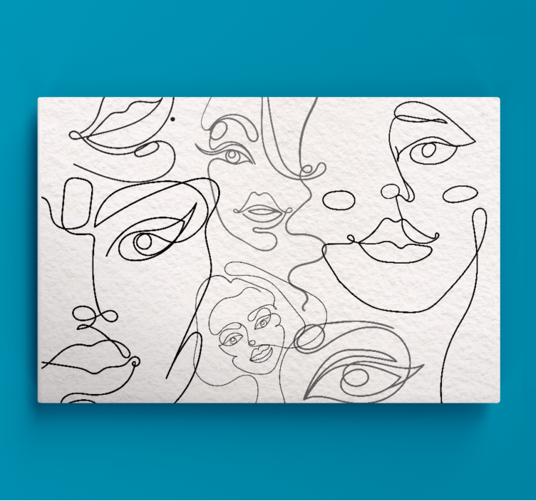 People canvas continuous line faces artwork - TenStickers