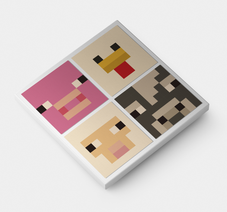 pixel art animal faces gamer wall print - TenStickers