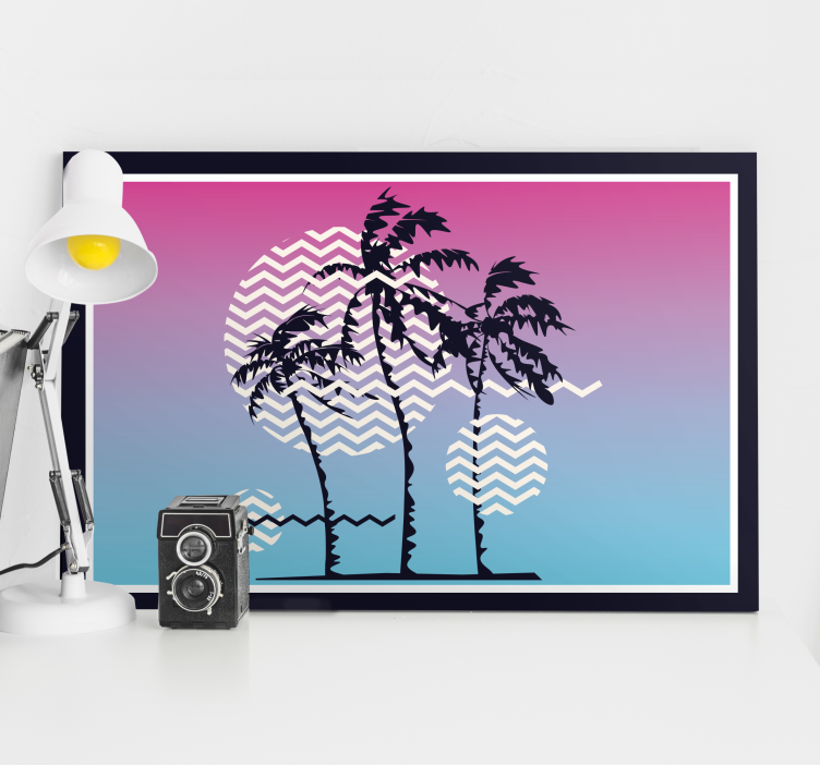 Retro sunset palm trees retro canvas - TenStickers