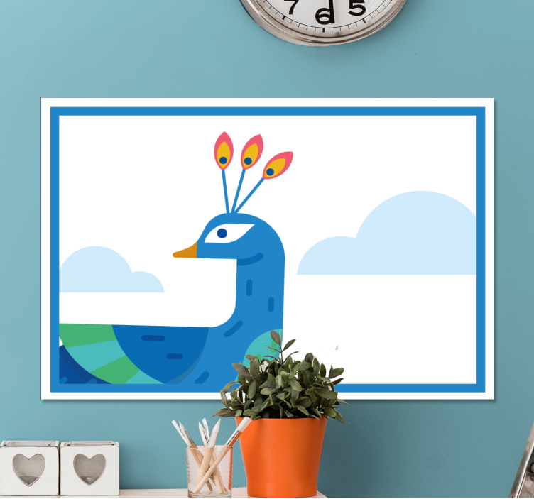 Stylized blue peackock animal canvas wall art - TenStickers