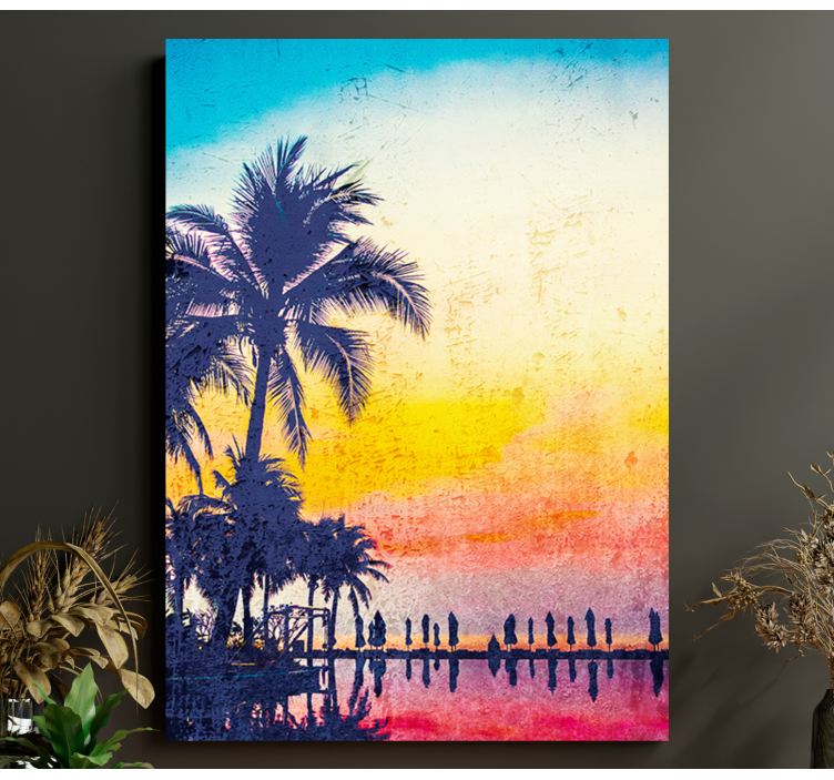 Sunset with palm trees Office wall prints - TenStickers