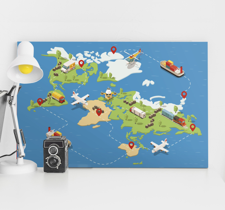 Travel and transport world map canvas - TenStickers
