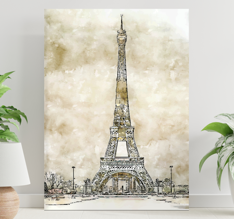 Watercolor Eiffel Tower painting city canvas - TenStickers