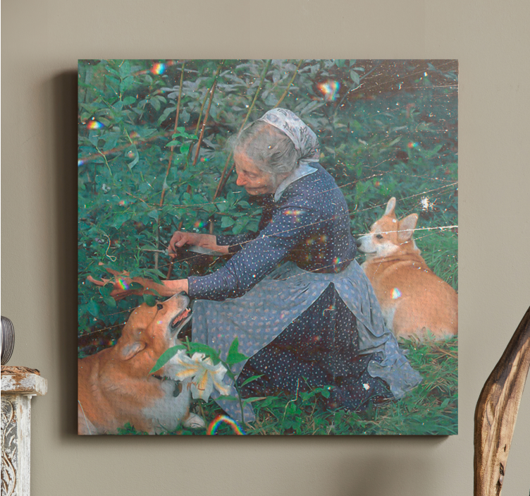 Woman with Corgis dog wall art - TenStickers