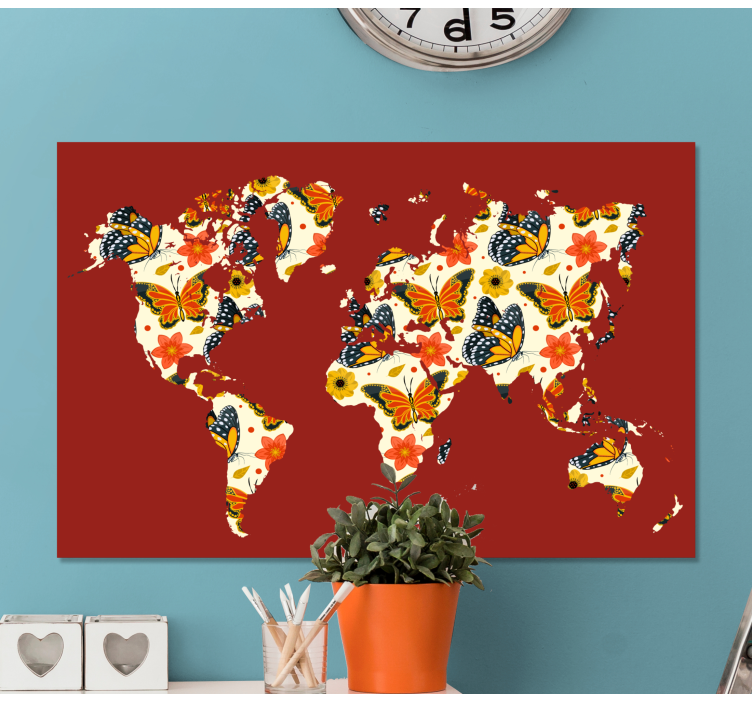 World map wall art colorful floral design - TenStickers