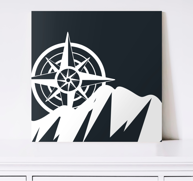 World map wall art compass and mountains print - TenStickers
