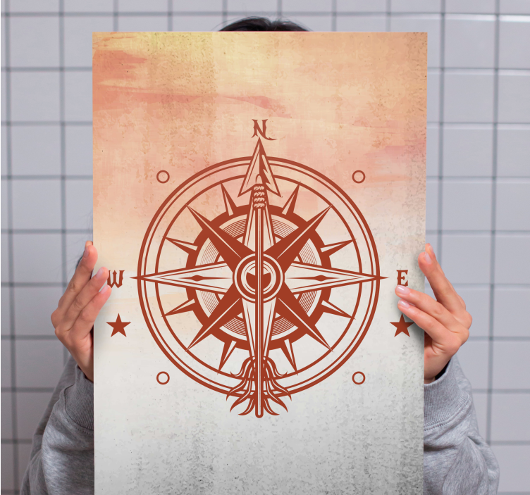 World map wall art compass rose design - TenStickers