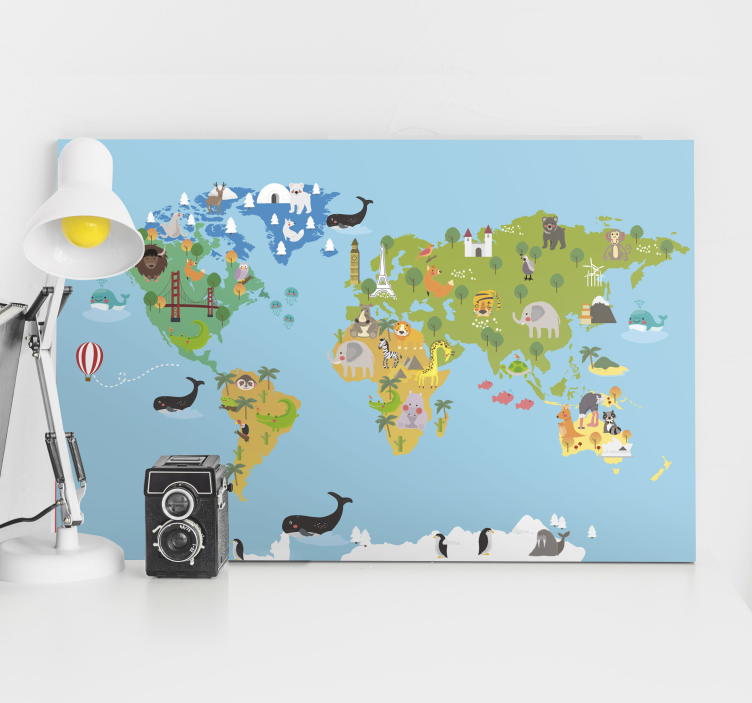 World map wall art engaging animal atlas - TenStickers