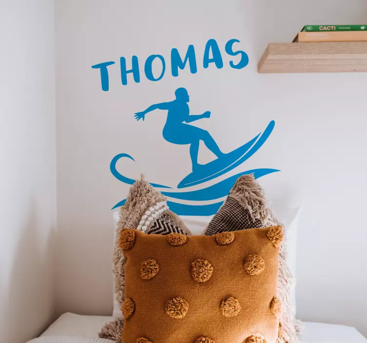 Surfer with personalise name sticker - TenStickers