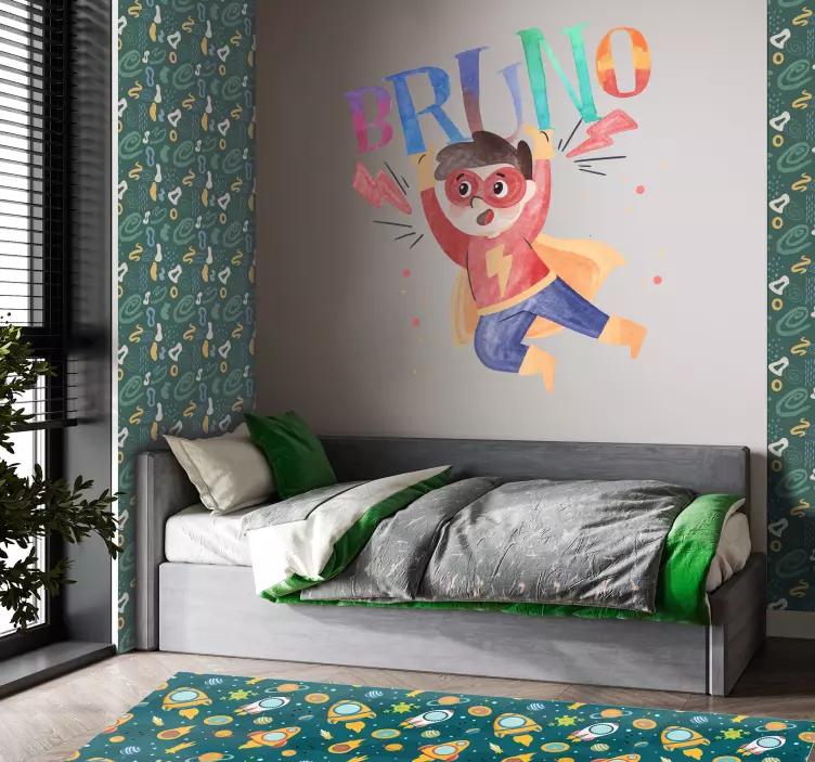 Watercolor super kid  superhero wall decal - TenStickers