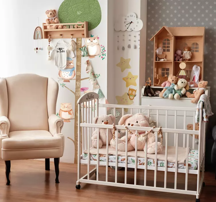 Kids owl meter height chart wall decal - TenStickers