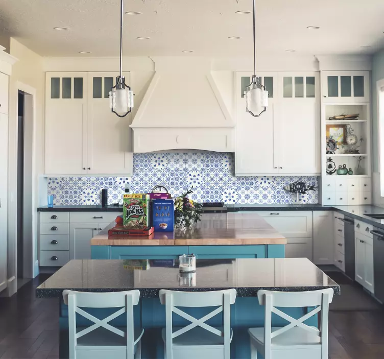 Delft blue ornamental kitchen tile sticker - TenStickers