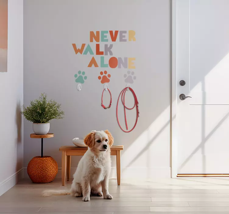 never walk alone dog leash wall sticker - TenStickers