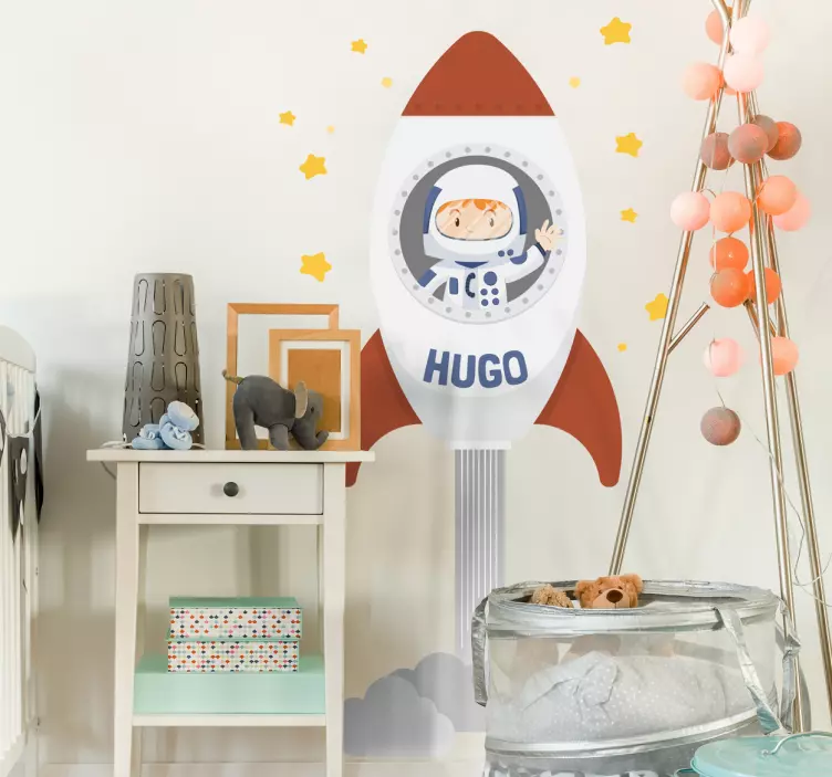 Personalised kids rocket space wall sticker - TenStickers