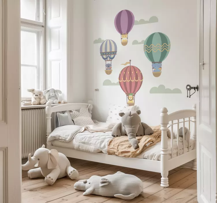 Flying balloons with animals illustration sticker - TenStickers