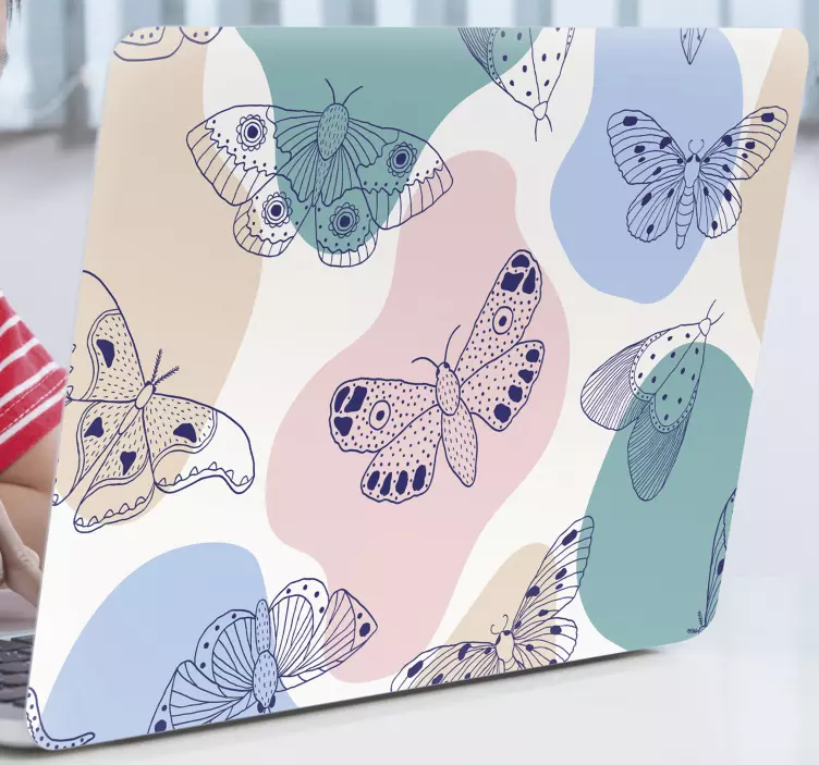 Abstract pattern and butterflies laptop decal - TenStickers