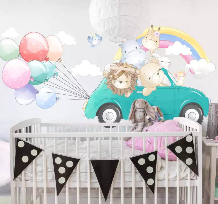 Animal adventure car illustration sticker - TenStickers