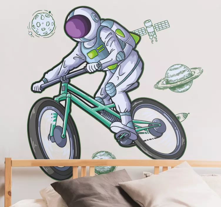 Space wall sticker astronaut bicycle adventure - TenStickers