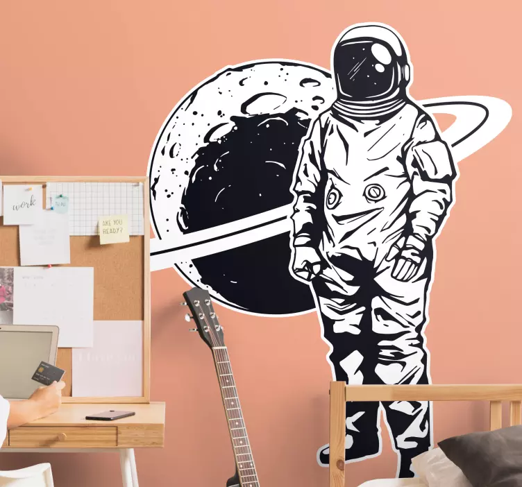 Astronaut with Planet space wall sticker - TenStickers