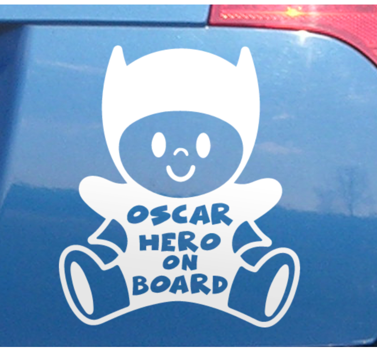 Baby on board sticker customizable hero figure - TenStickers