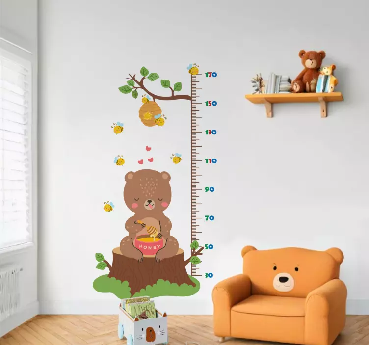 bear with honey height chart wall sticker - TenStickers