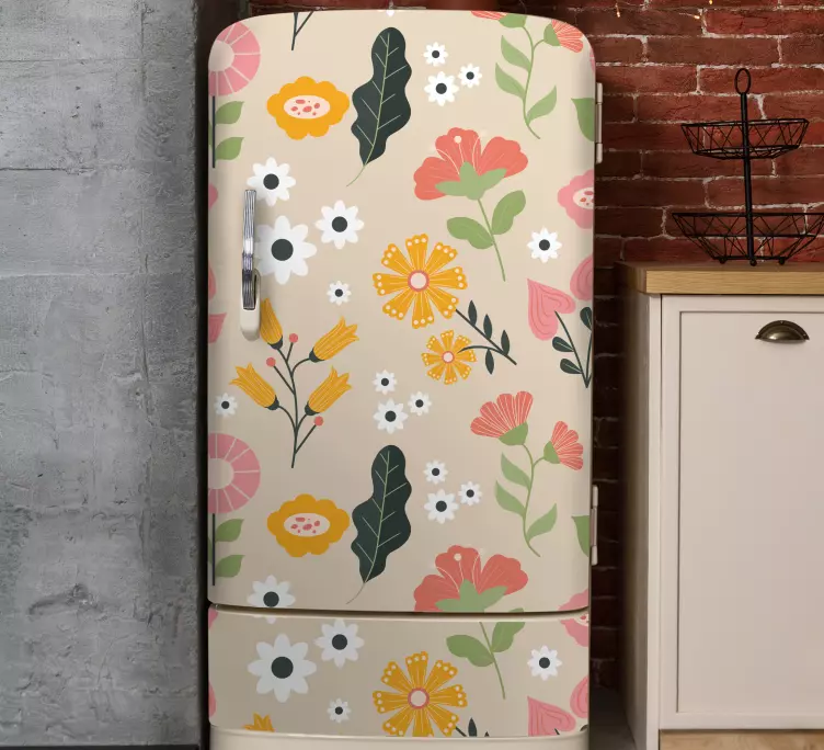 Beige floral pattern fridge sticker - TenStickers