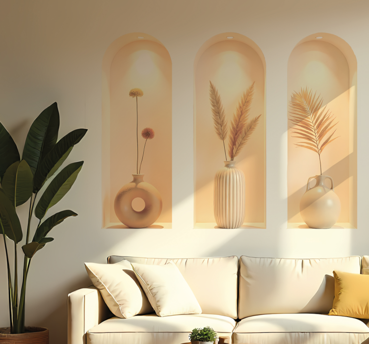 Beige plants triptych visual effects wall sticker - TenStickers