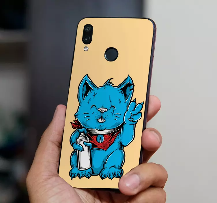 Blue Cat Illustration huawei sticker - TenStickers