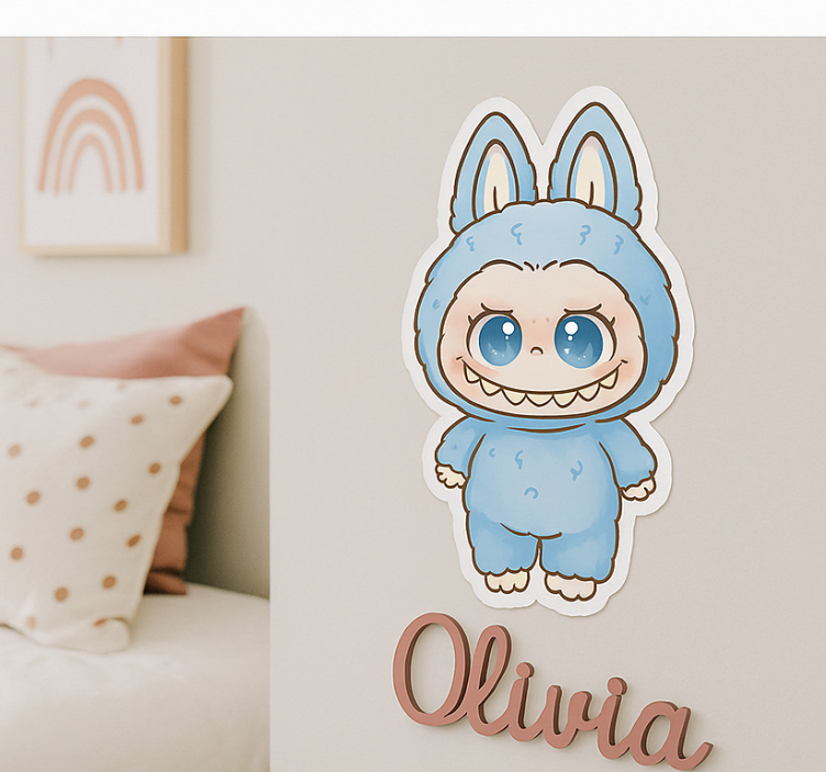 Blue monster doll illustration sticker - TenStickers