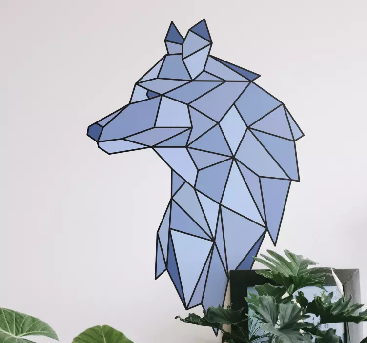 Blue Nordic geometric wolf wild animal decal - TenStickers