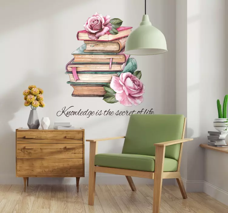 Books and Roses quote sticker - TenStickers