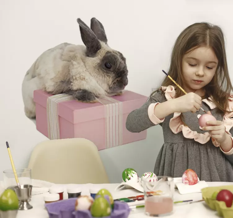 Bunny on Gift farm animal wall sticker - TenStickers