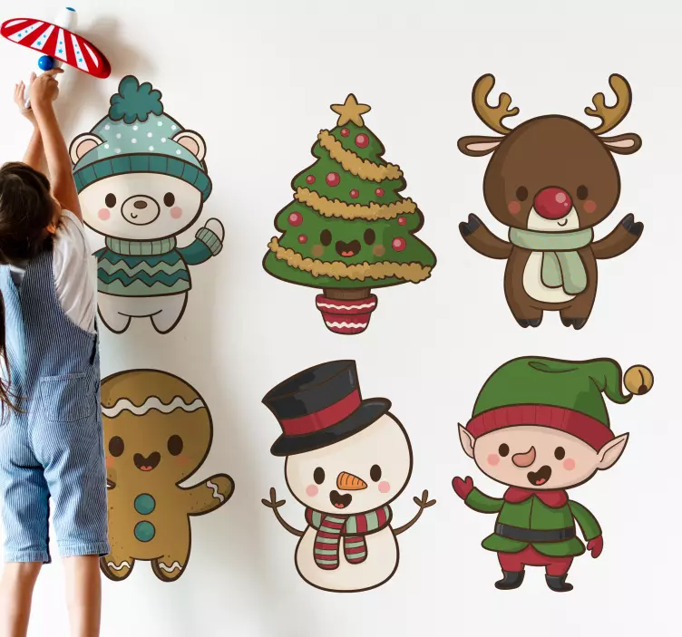 Cartoon characters christmas sticker - TenStickers