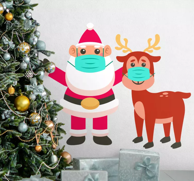 Cautious Santa and Reindeer christmas decal - TenStickers