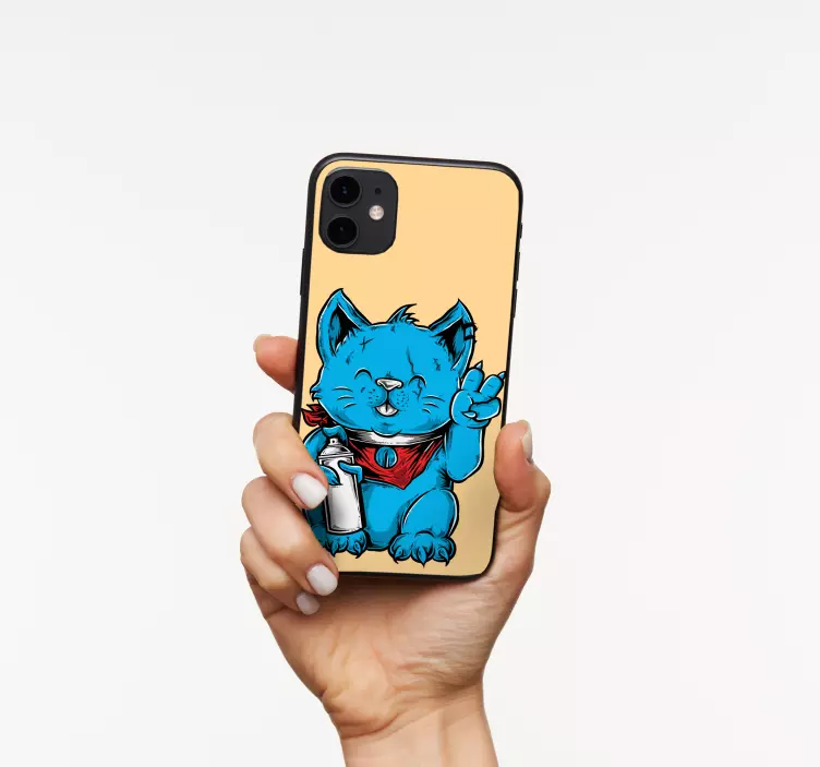 Cheerful Cat Illustration iPhone sticker - TenStickers