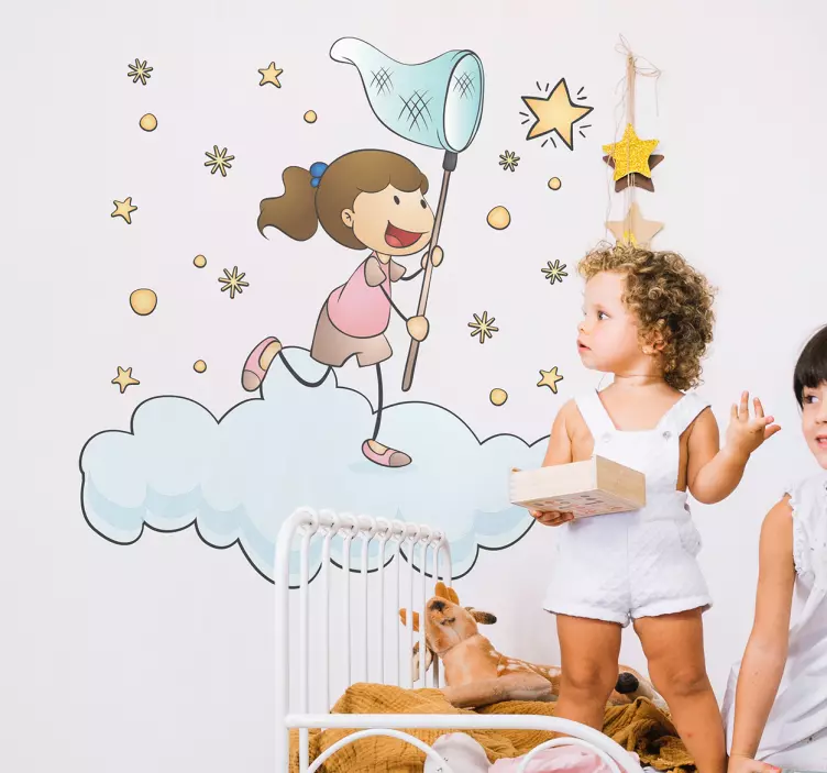 Child catching a star illustration sticker - TenStickers