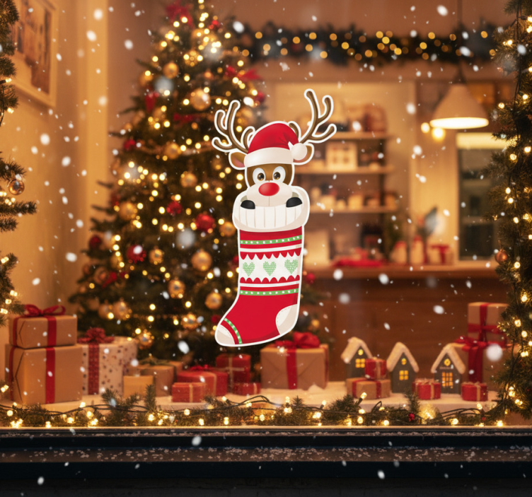 Christmas sticker reindeer stocking - TenStickers