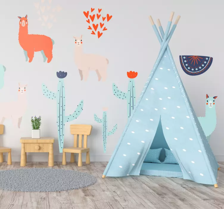 Colorful Alpacas Illustration farm animal wall sticker - TenStickers